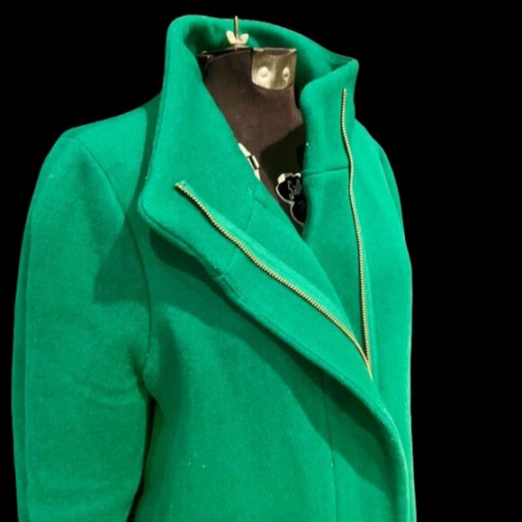 J.Crew Emerald Wool Coat | Funnel Collar Zip Closure | Size 10 - Picture 2 of 5